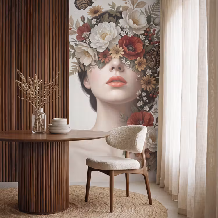 Papier peint - Portrait - Fleurs - Crémé — 4