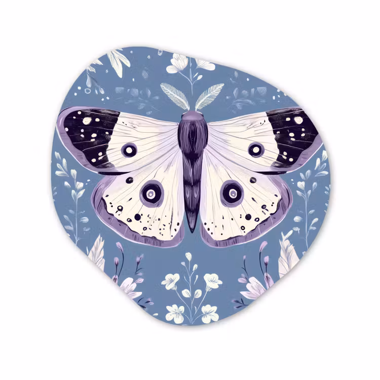 Forme organique - Forex - Papillon - Branches de fleurs - Bleu clair — 1