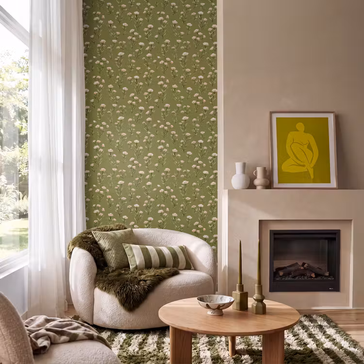Papier peint - Rustique - Fleurs - Vert — 1