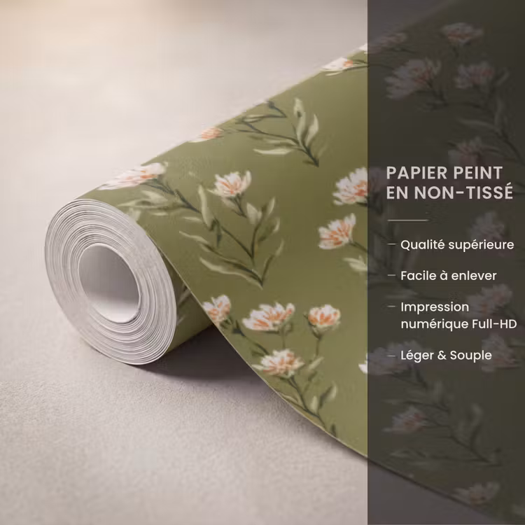 Papier peint - Rustique - Fleurs - Vert — 3