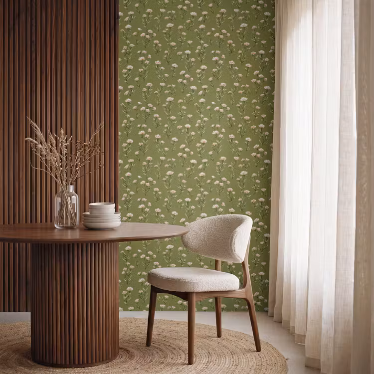 Papier peint - Rustique - Fleurs - Vert — 4