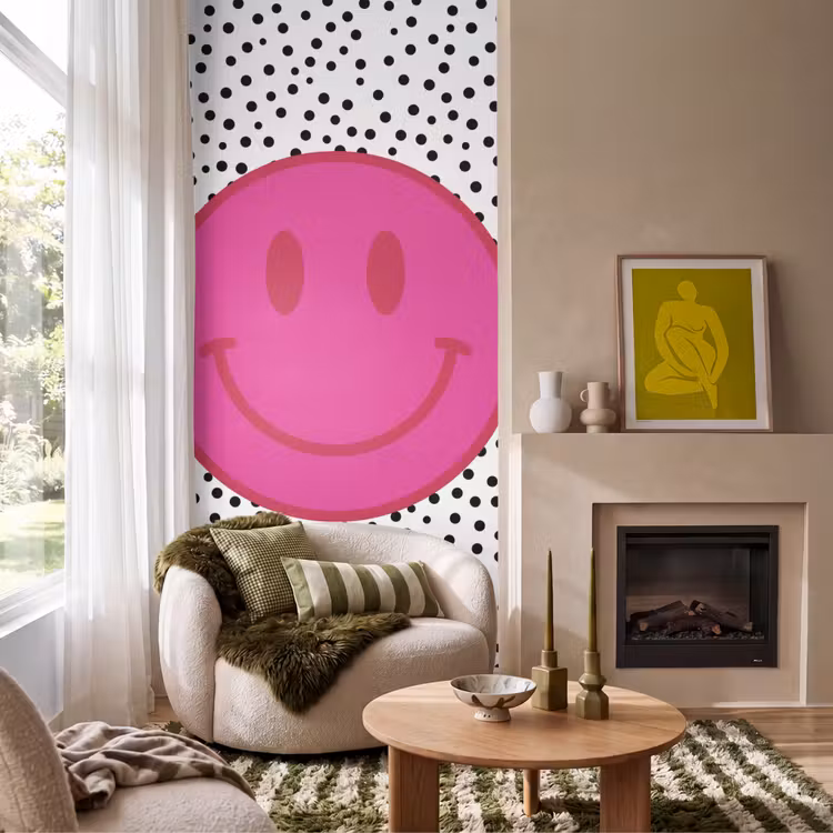 Papier peint - Smiley - Rose - Points — 1