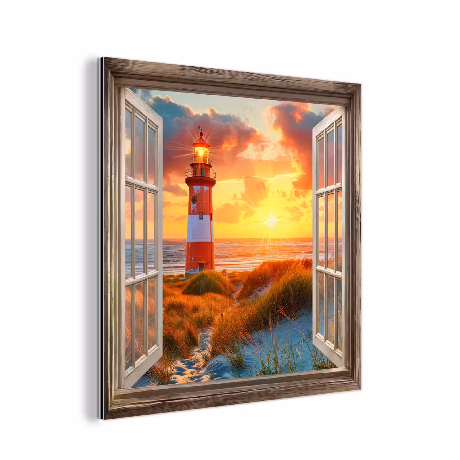 Peinture sur aluminium - Vue - Fenêtre - Phare - Coucher de soleil - Plage — 1