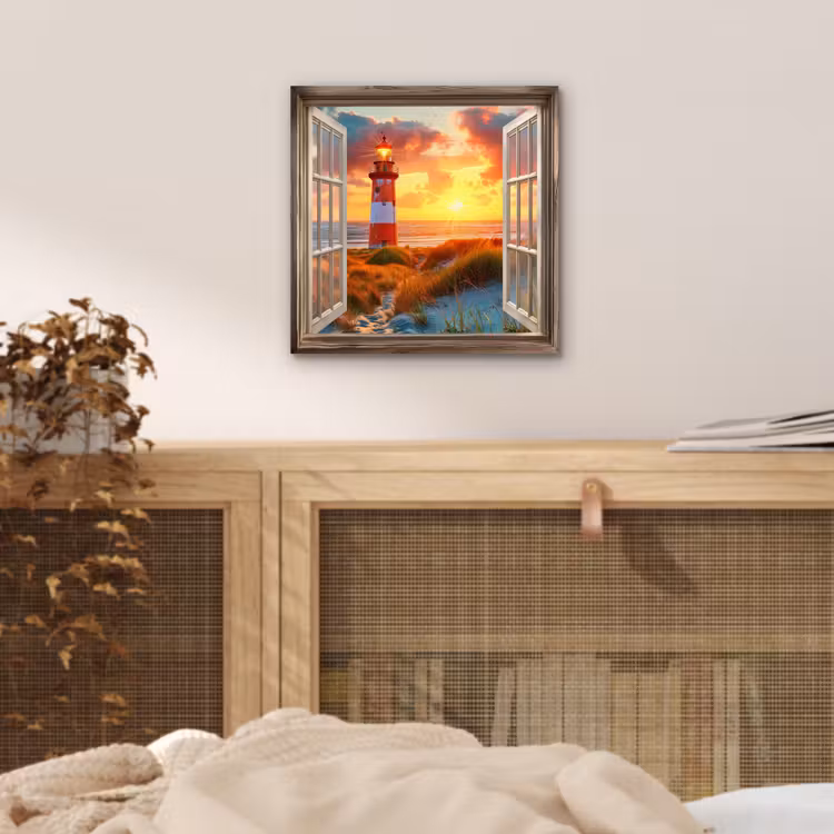 Peinture sur aluminium - Vue - Fenêtre - Phare - Coucher de soleil - Plage — 4