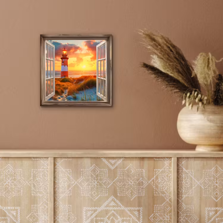 Peinture sur aluminium - Vue - Fenêtre - Phare - Coucher de soleil - Plage — 5