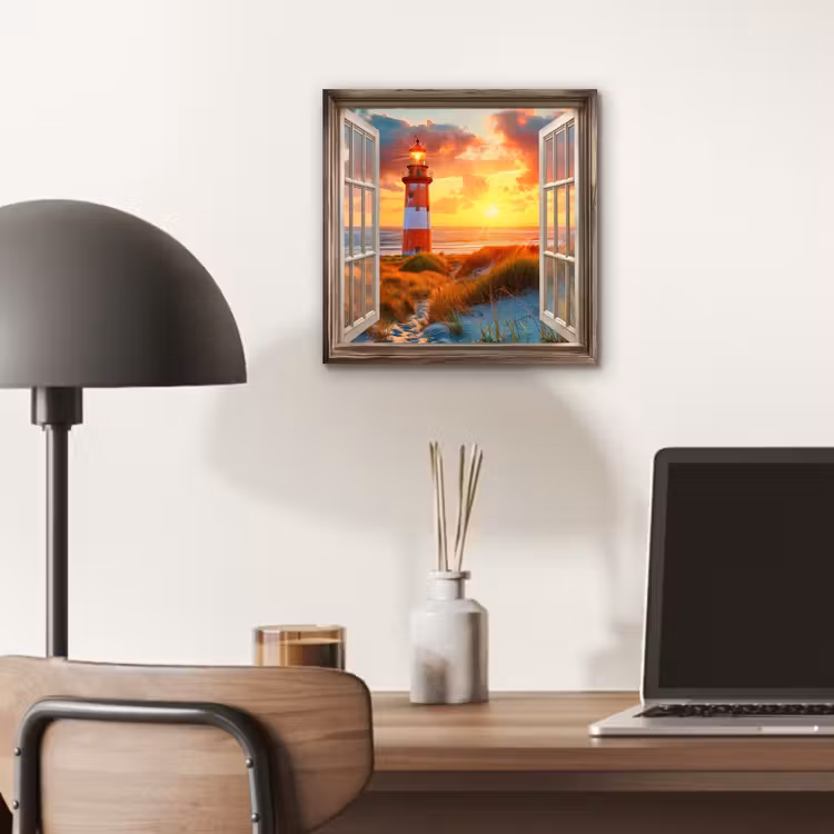Peinture sur aluminium - Vue - Fenêtre - Phare - Coucher de soleil - Plage — 6
