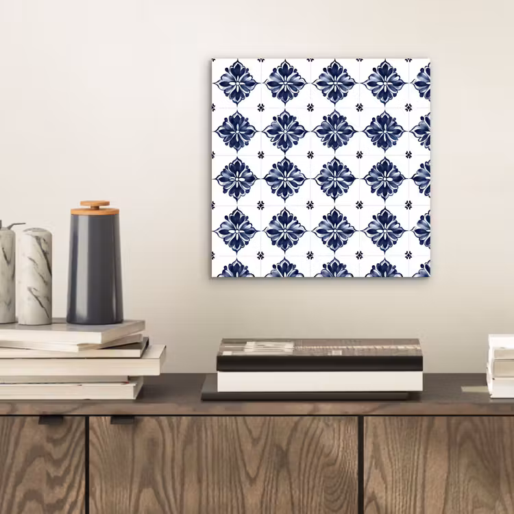 Peinture sur aluminium - Motif carrelage - Bleu - Blanc - Fleur — 2