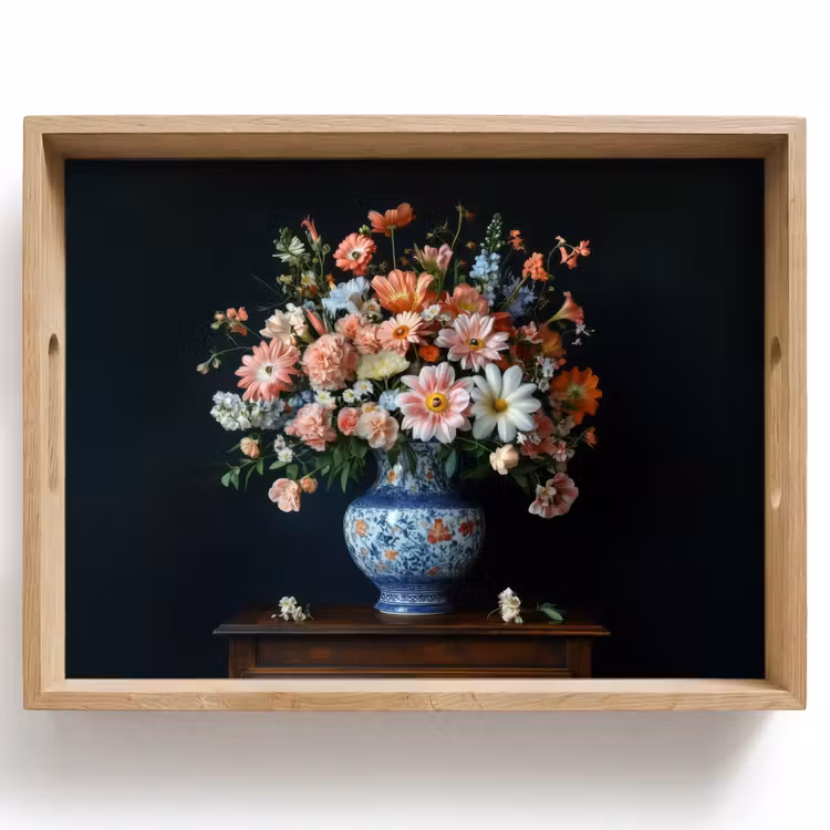 Plateau - Bois - Vase - Couleurs - Fleurs — 1