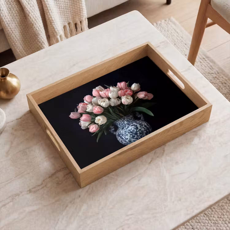 Plateau - Fleurs - Rose - Tulipes - Vase — 2