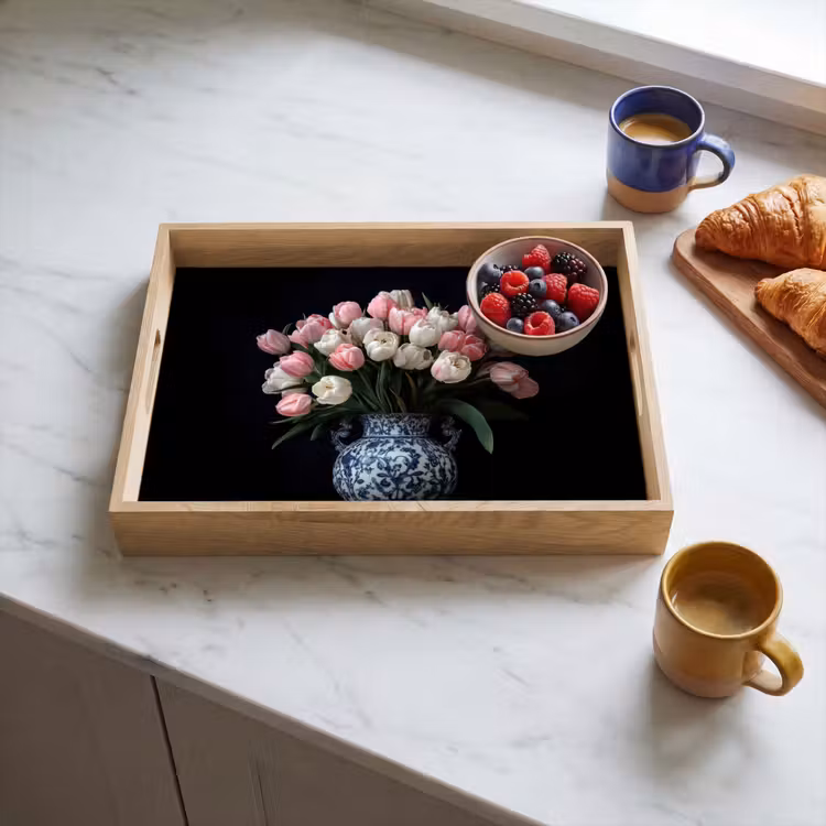Plateau - Fleurs - Rose - Tulipes - Vase — 4