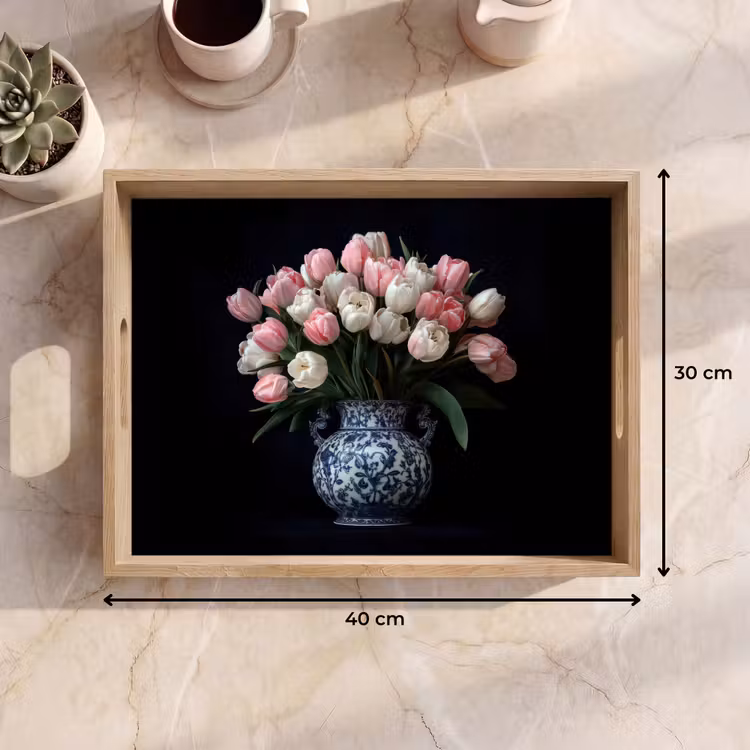 Plateau - Fleurs - Rose - Tulipes - Vase — 9
