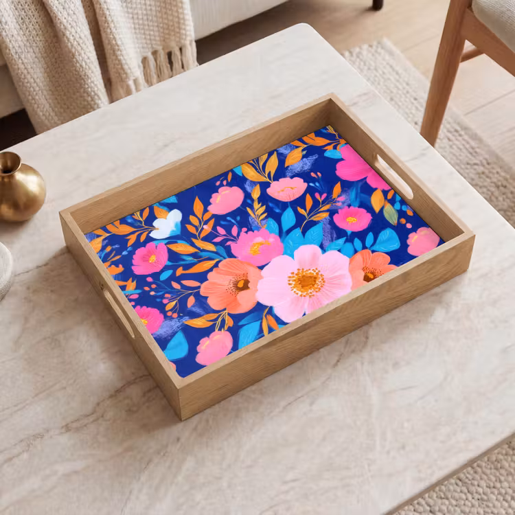 Plateau - Fleurs - Bleu - Rose — 2