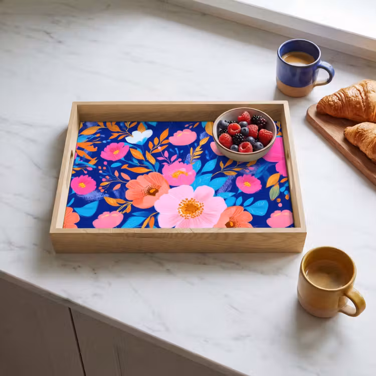 Plateau - Fleurs - Bleu - Rose — 4