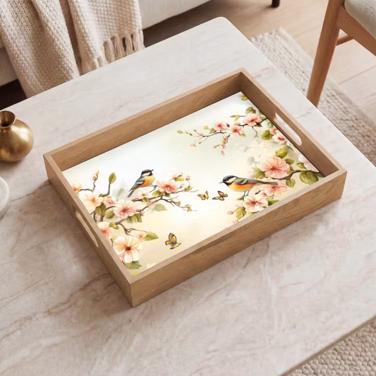 Plateau - Branches - Fleurs - Oiseaux - Rose — 2