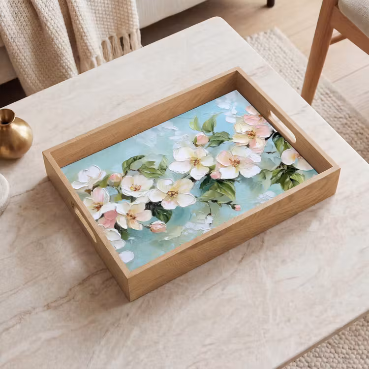 Plateau - Fleur - Feuilles - Bleu clair — 2