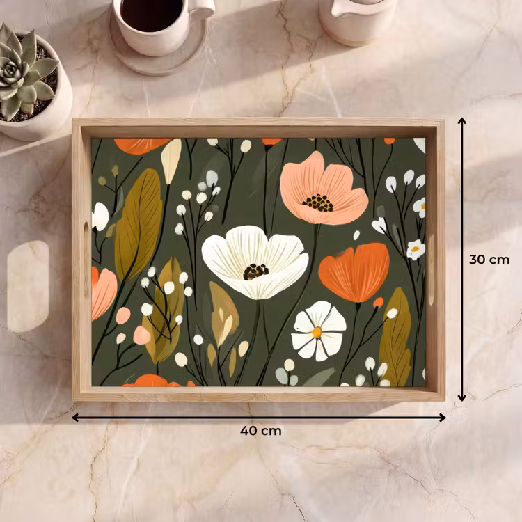Plateau - Fleurs - Illustration - Vert — 9