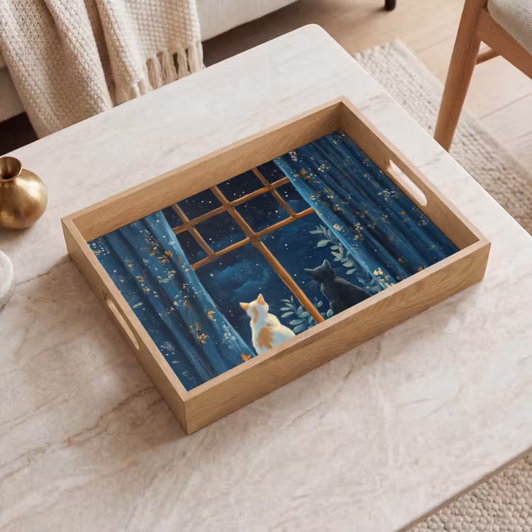 Plateau - Chat - Ciel étoilé - Bleu — 2