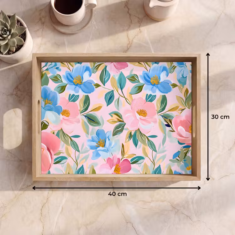 Plateau - Bleu - Rose - Fleurs — 9