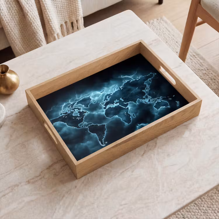 Plateau - Carte du monde - Éclair - Bleu — 2