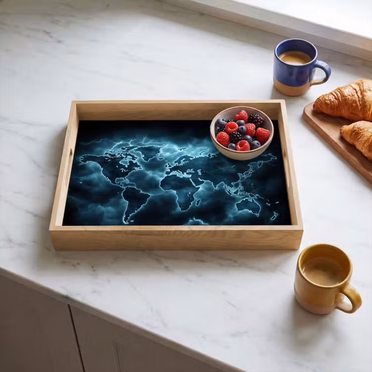 Plateau - Carte du monde - Éclair - Bleu — 4