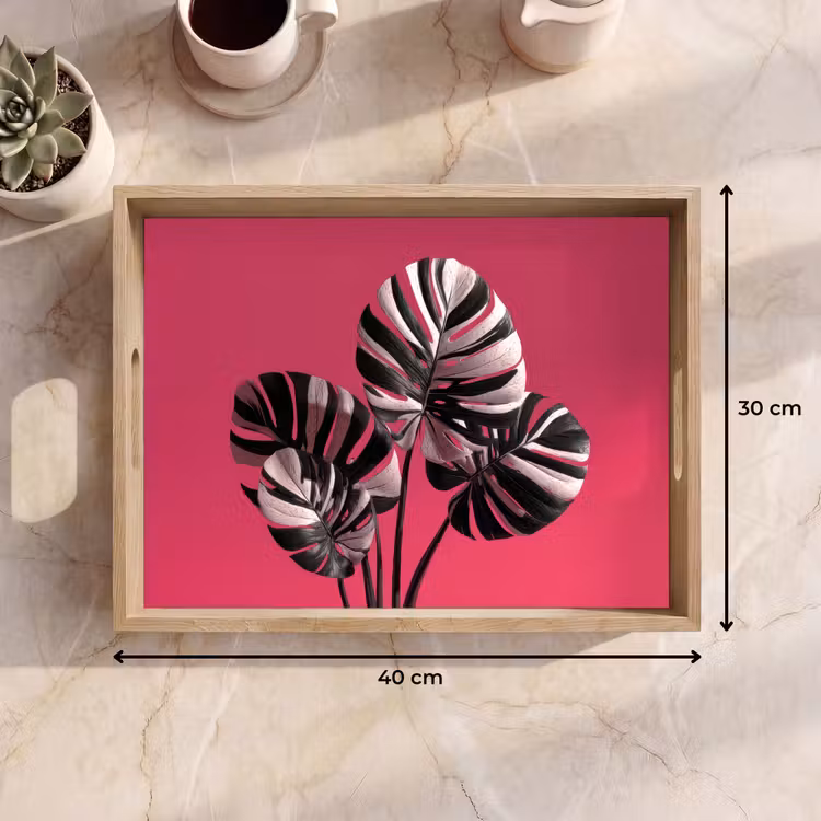 Plateau - Feuilles - Rond - Rose — 9