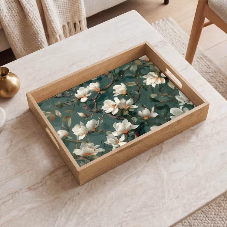 Plateau - Fleurs - Branches - Blanc - Classique — 2
