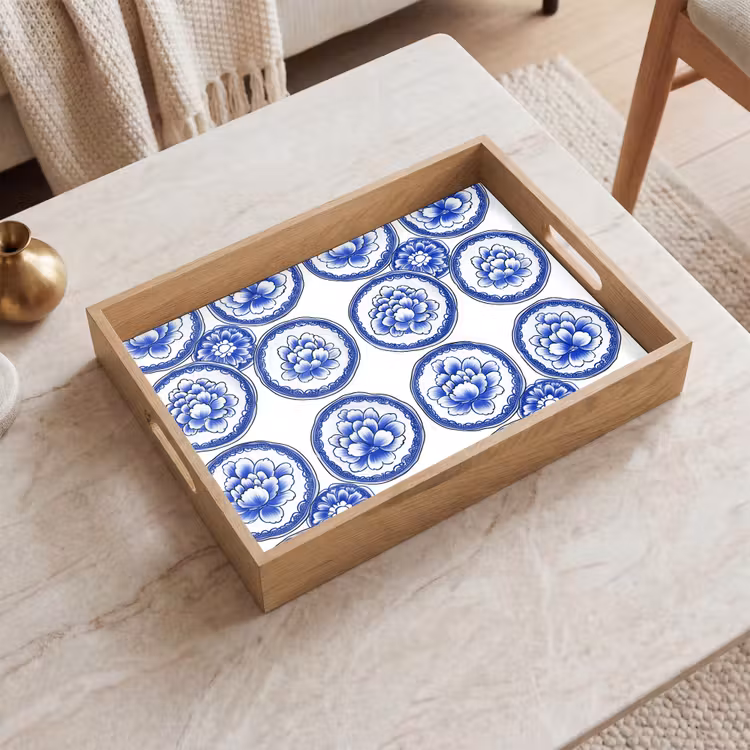 Plateau - Cercles - Fleurs - Bleu — 2