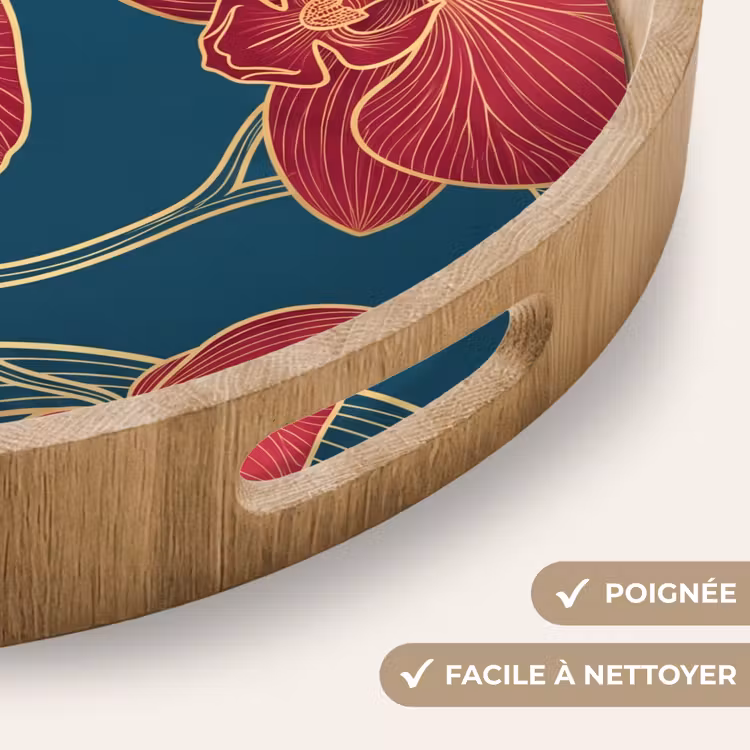 Plateau - Fleurs - Rouge - Or — 5