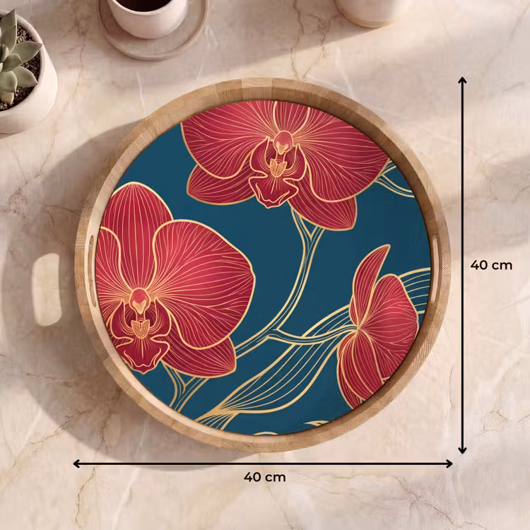 Plateau - Fleurs - Rouge - Or — 9