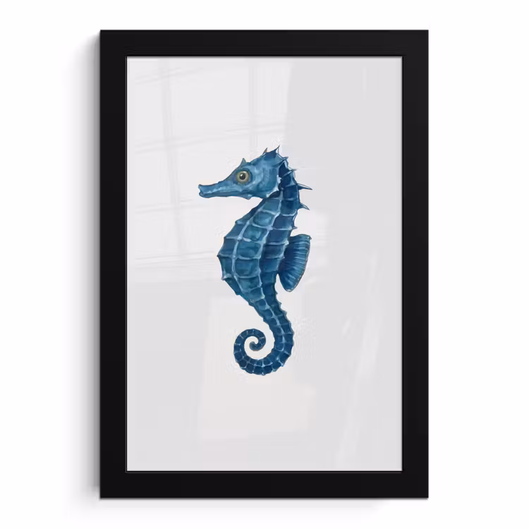 Poster avec cadre - Hippocampe - Queue - Bleu — 1