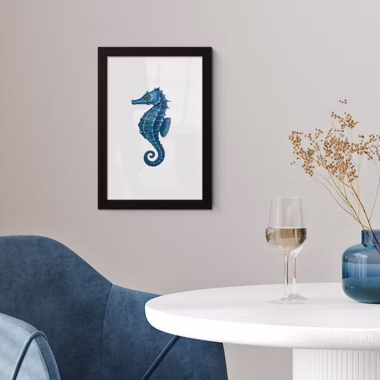 Poster avec cadre - Hippocampe - Queue - Bleu — 2
