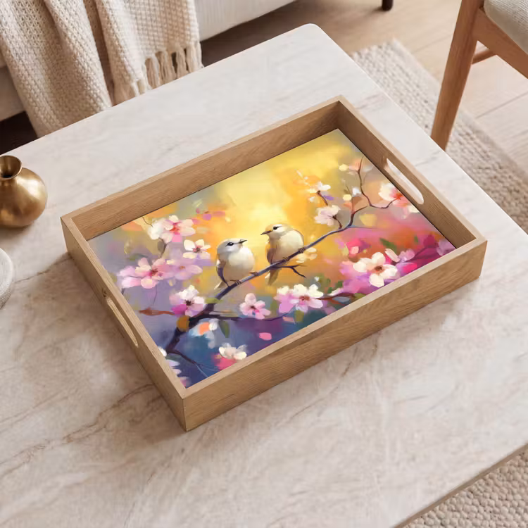 Plateau - Oiseaux - Fleurs - Rose — 2