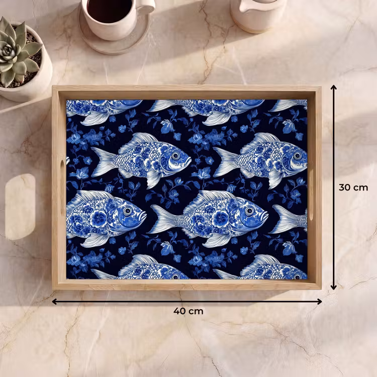 Plateau - Poissons - Fleurs - Bleu — 9