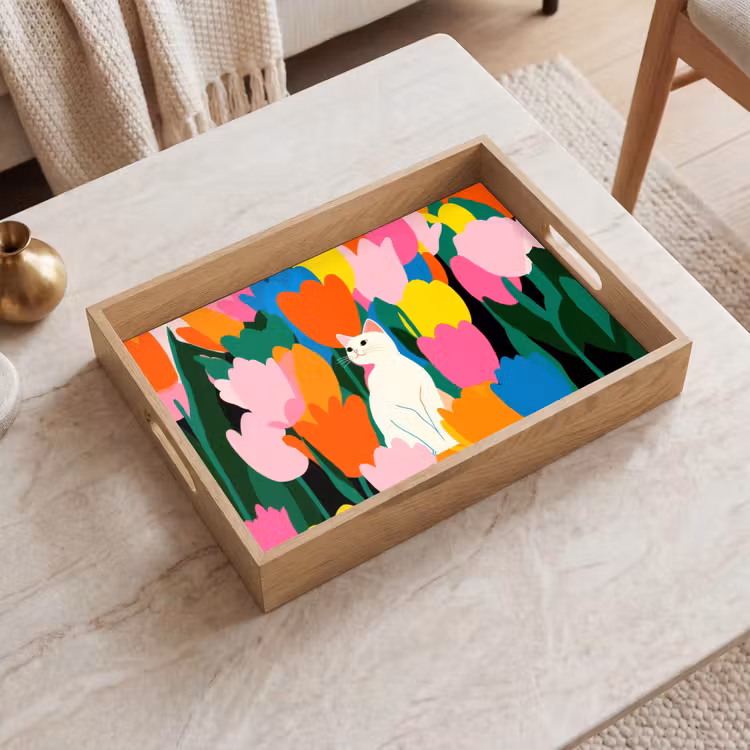 Plateau - Tulipes - Chat - Coloré — 2