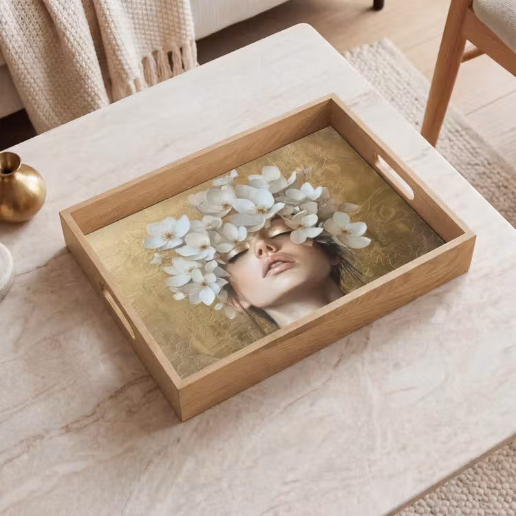 Plateau - Visage - Fleurs - Or - Abstrait — 2