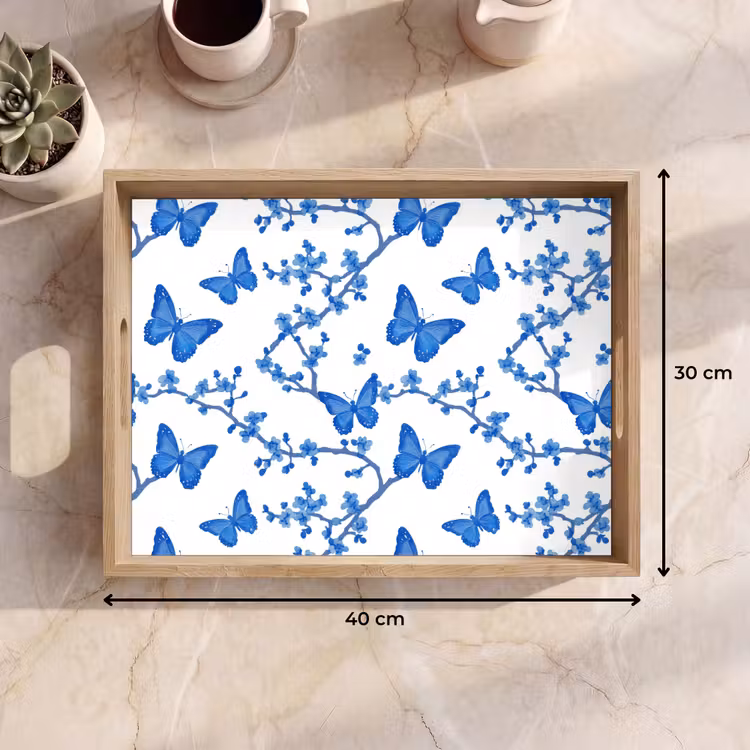 Plateau - Papillon - Fleurs - Bleu — 9