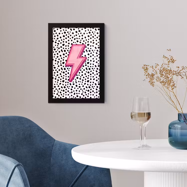 Poster avec cadre - Éclair - Rose - Points — 2