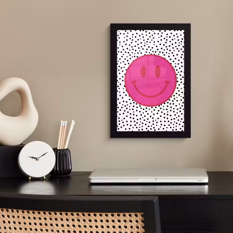 Poster avec cadre - Smiley - Rose - Points — 3