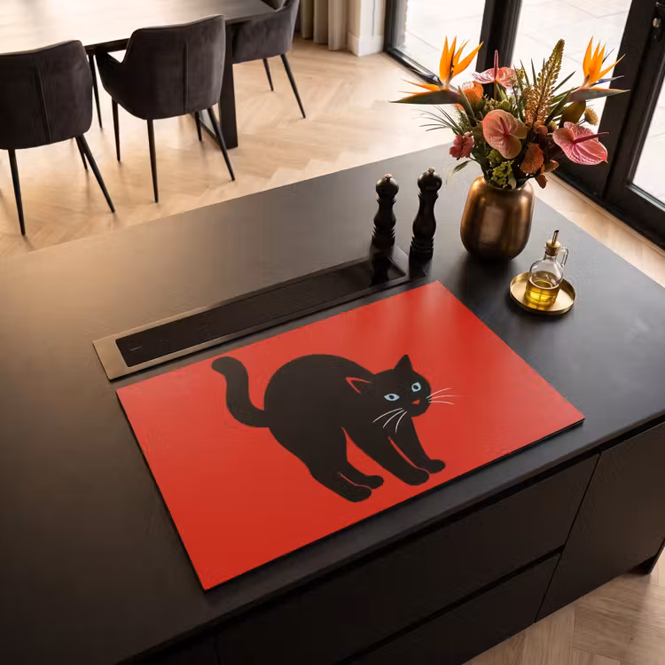Protection plaque induction - Chat - Noir - Queue — 2