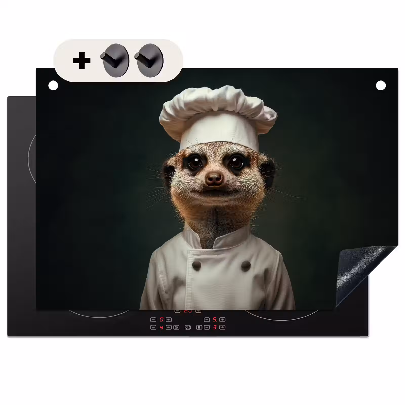 Protection plaque induction et écran anti-projections (2-en-1) - Animal - Cuisinier - Suricate — 1