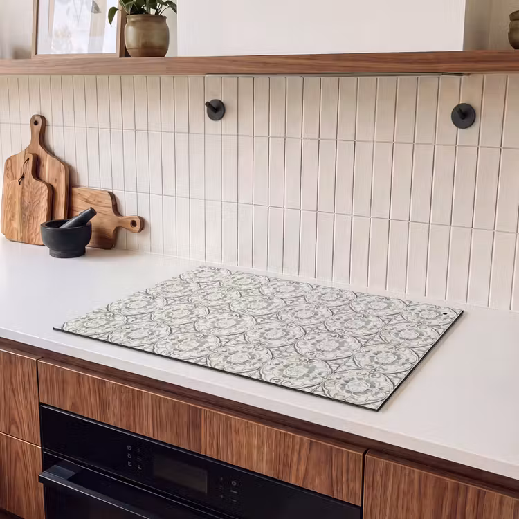 Protection plaque induction et écran anti-projections (2-en-1) - Ornement curly - Tile - Green — 3