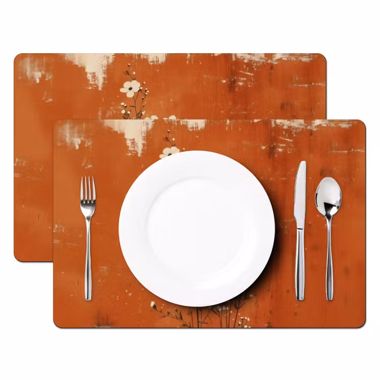 Set de table - Fleurs - Blanc - Subtil - Couleur rouille — 2