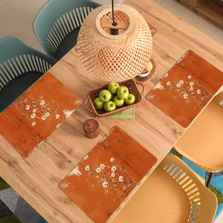 Set de table - Fleurs - Blanc - Subtil - Couleur rouille — 4