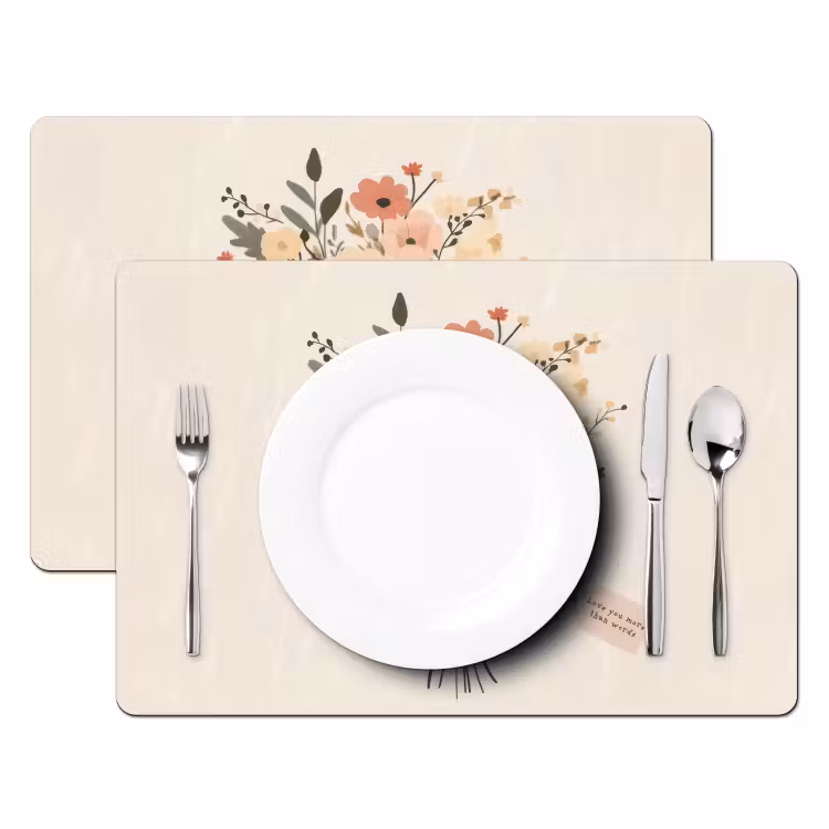 Set de table - Fleurs - Citation - Beige - Ruban — 2