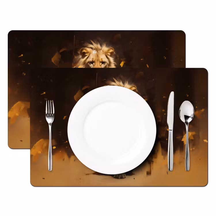 Set de table - Lion - Peint - Abstrait - Or — 2