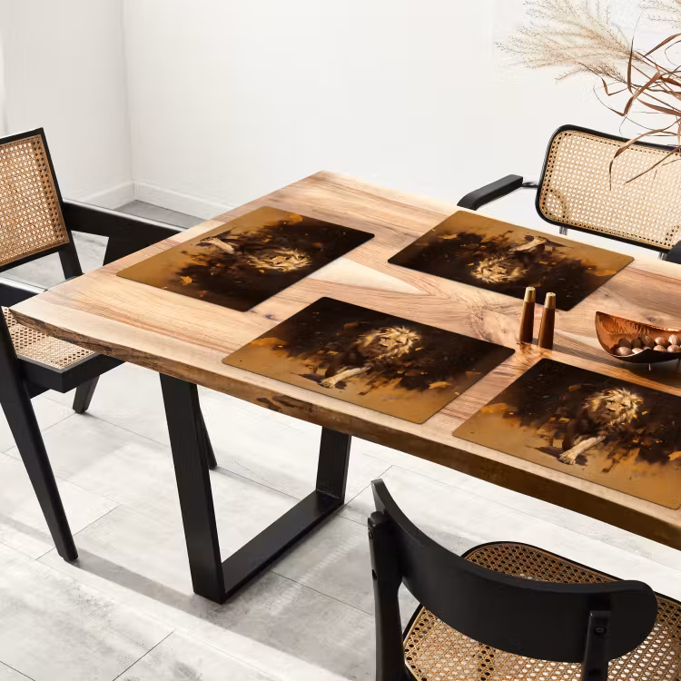 Set de table - Lion - Peint - Abstrait - Or — 3