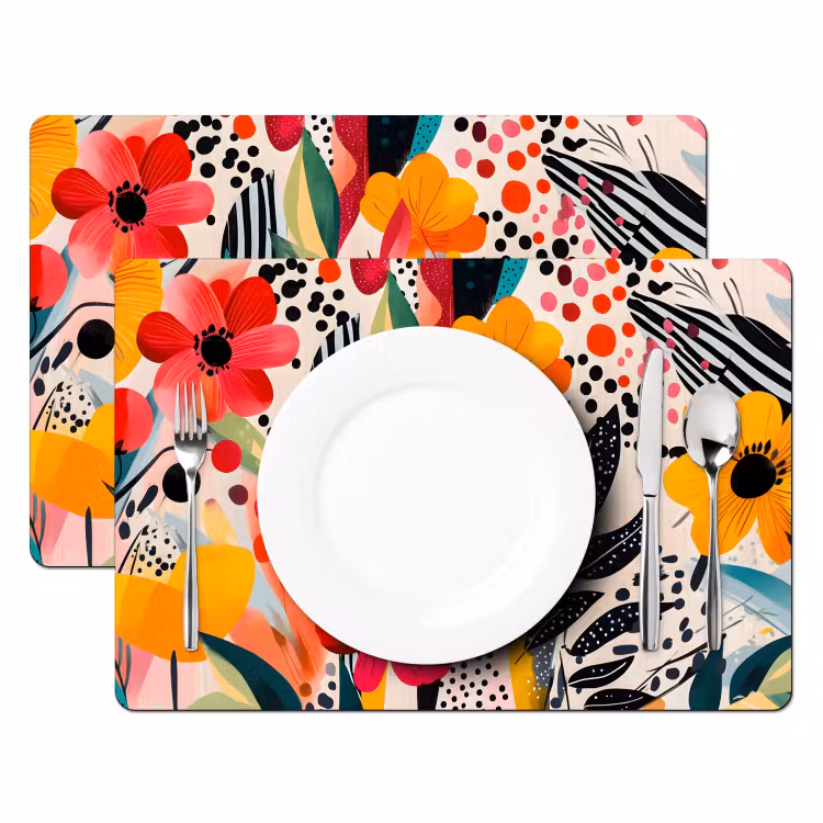 Set de table - Fleurs - Feuilles - Abstrait - Coloré — 2