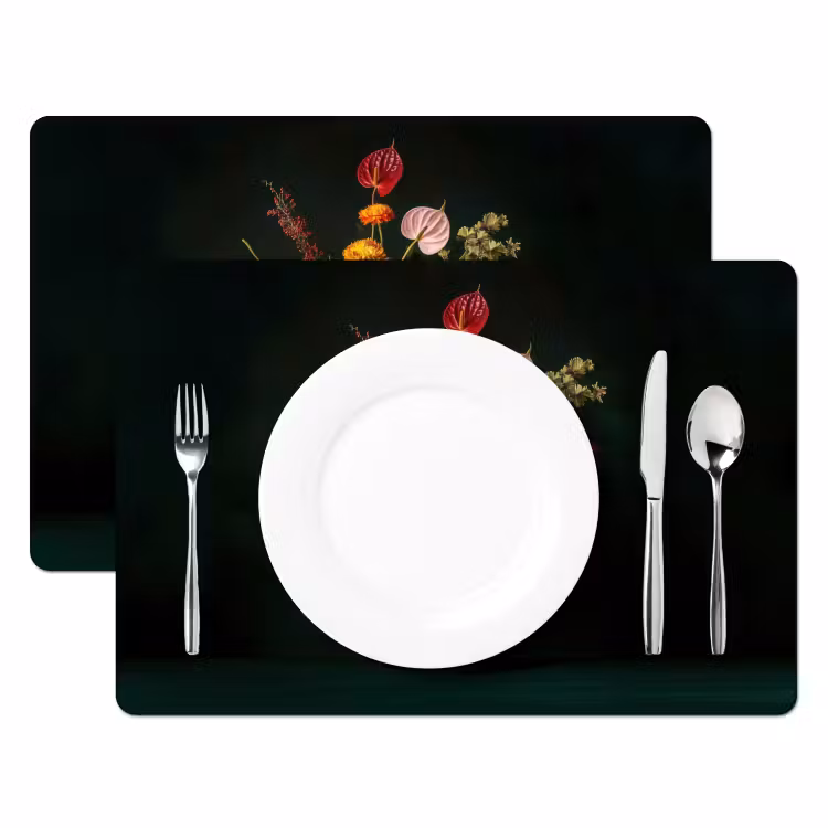 Set de table - Fleurs - Vase - Noir — 2