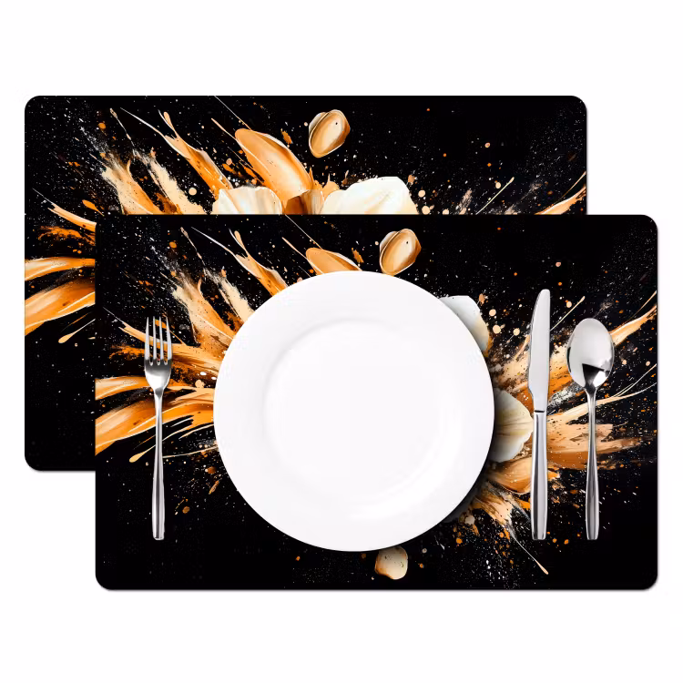 Set de table - Fleurs - Or - Graffiti - Noir - Abstrait — 2