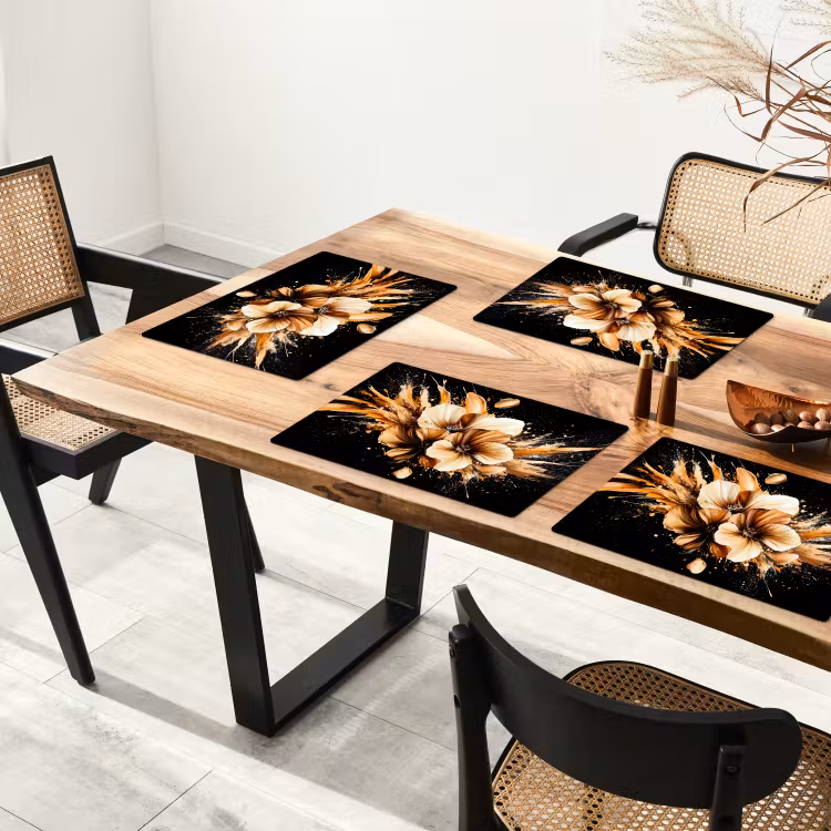 Set de table - Fleurs - Or - Graffiti - Noir - Abstrait — 3